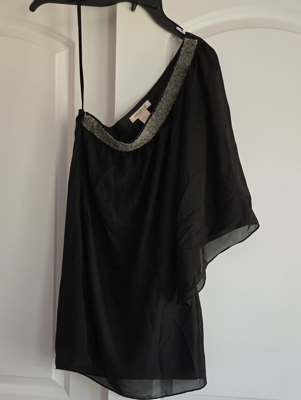 Arden B Black One-Shoulder Dress with Silver Beaded Neckline